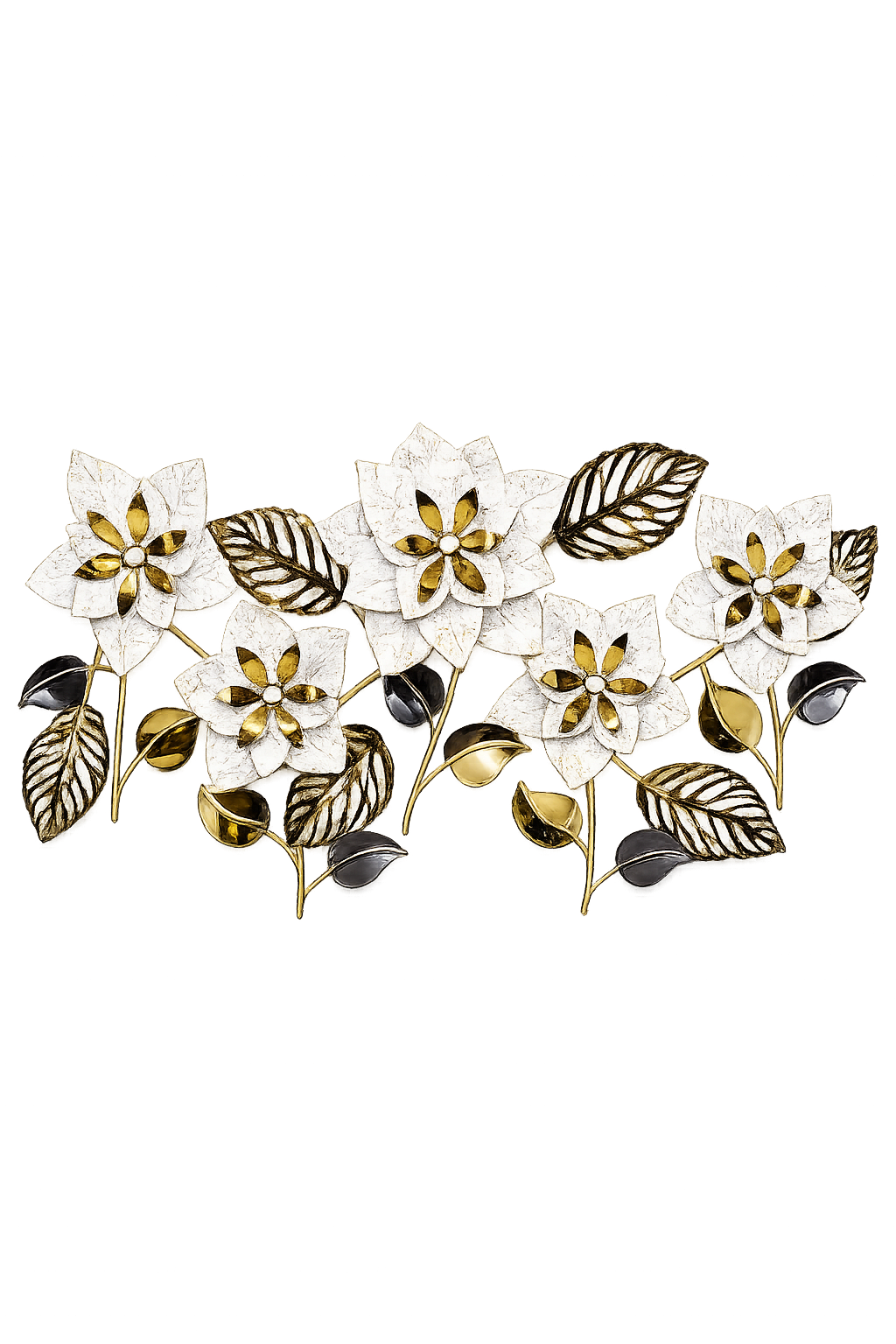 Luxury White & Gold Floral Metal Wall Art | Modern 3D Wall Décor for Living Room