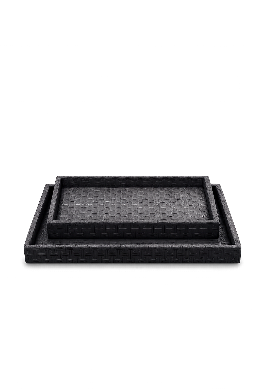 Luxury Black Leather Serving Tray Set | Decorative Nesting Coffee Table Trays | Ottoman & Vanity Organizer (Set of 2)