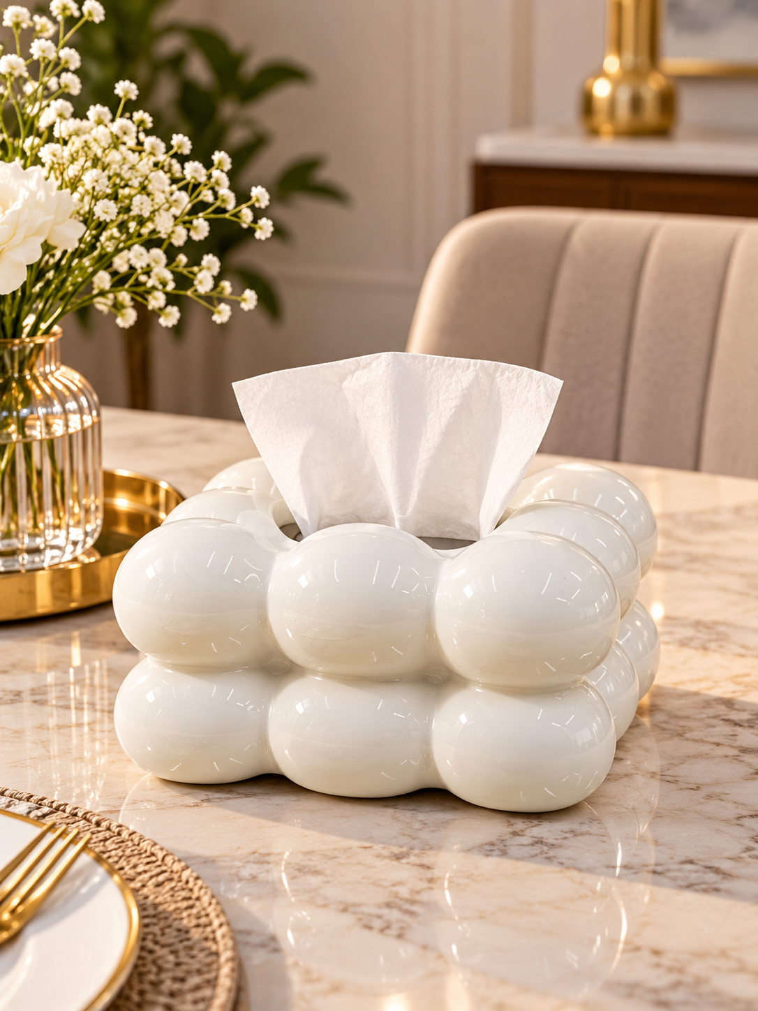 Luxury Bubble Ceramic Tissue Box Cover – Modern Decorative Tissue Holder