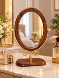 Luxury Oval Wooden Table Mirror with Ornate Gold Stand – Elegant Dressing Vanity Mirror