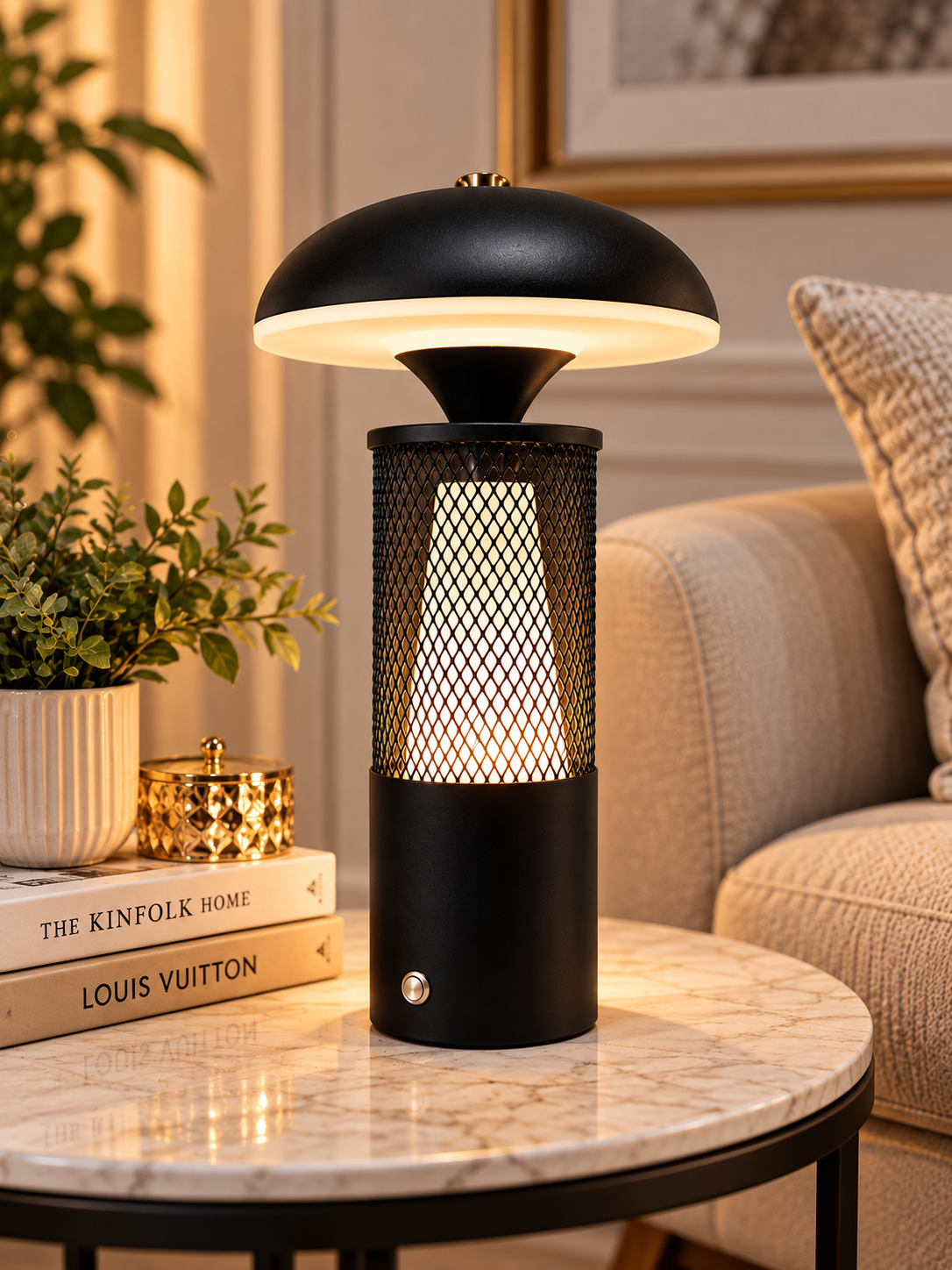 Modern Black LED Table Lamp with Mesh Shade – Luxury Decorative Lamp