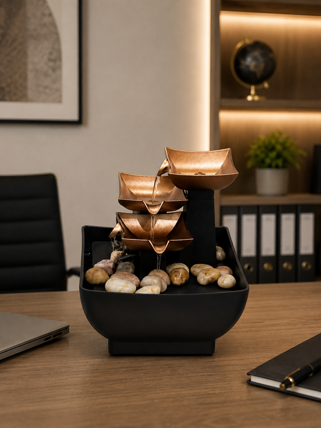 Luxury 3-Tier Golden Bowl Cascading Tabletop Water Fountain