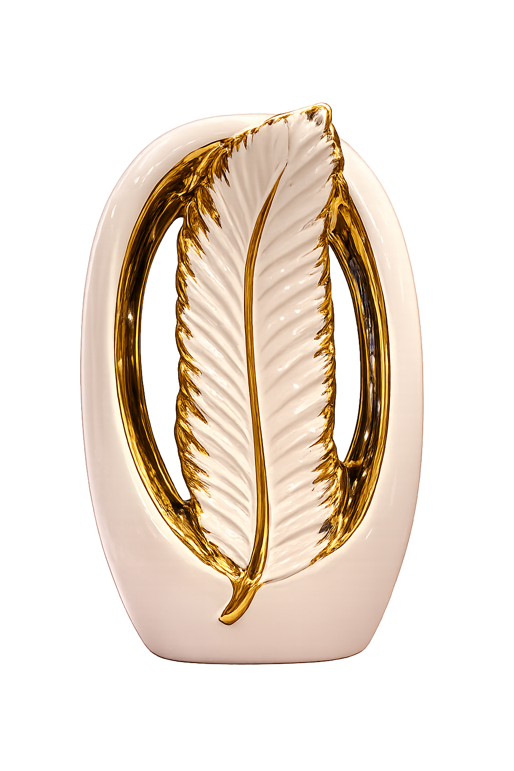 Luxury White & Gold Ceramic Leaf Sculpture – Modern Decorative Table Accent