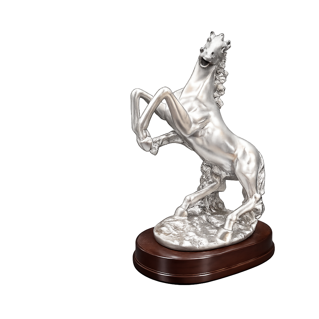 Fiber Horse Majestic Silver Horse Sculpture – 9-Inch High-End Resin Handicraft Statement Piece for Home & Luxury Office Decor
