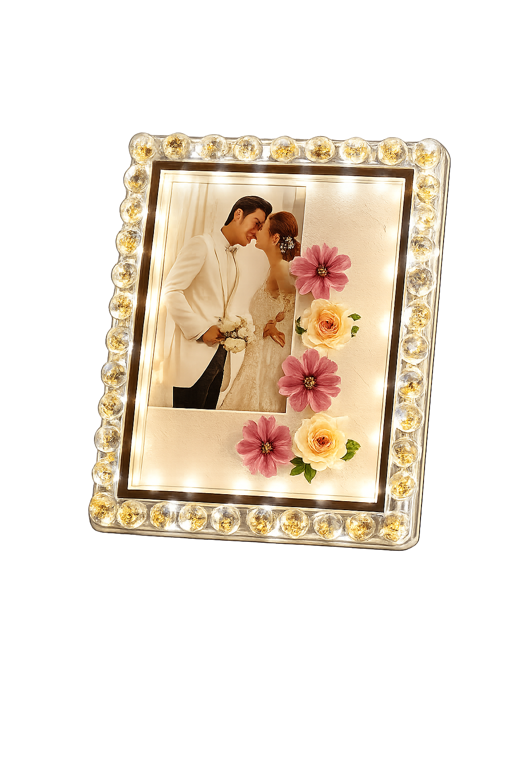 Luxury LED Crystal Photo Frame – Decorative Light-Up Picture Frame with Floral Design