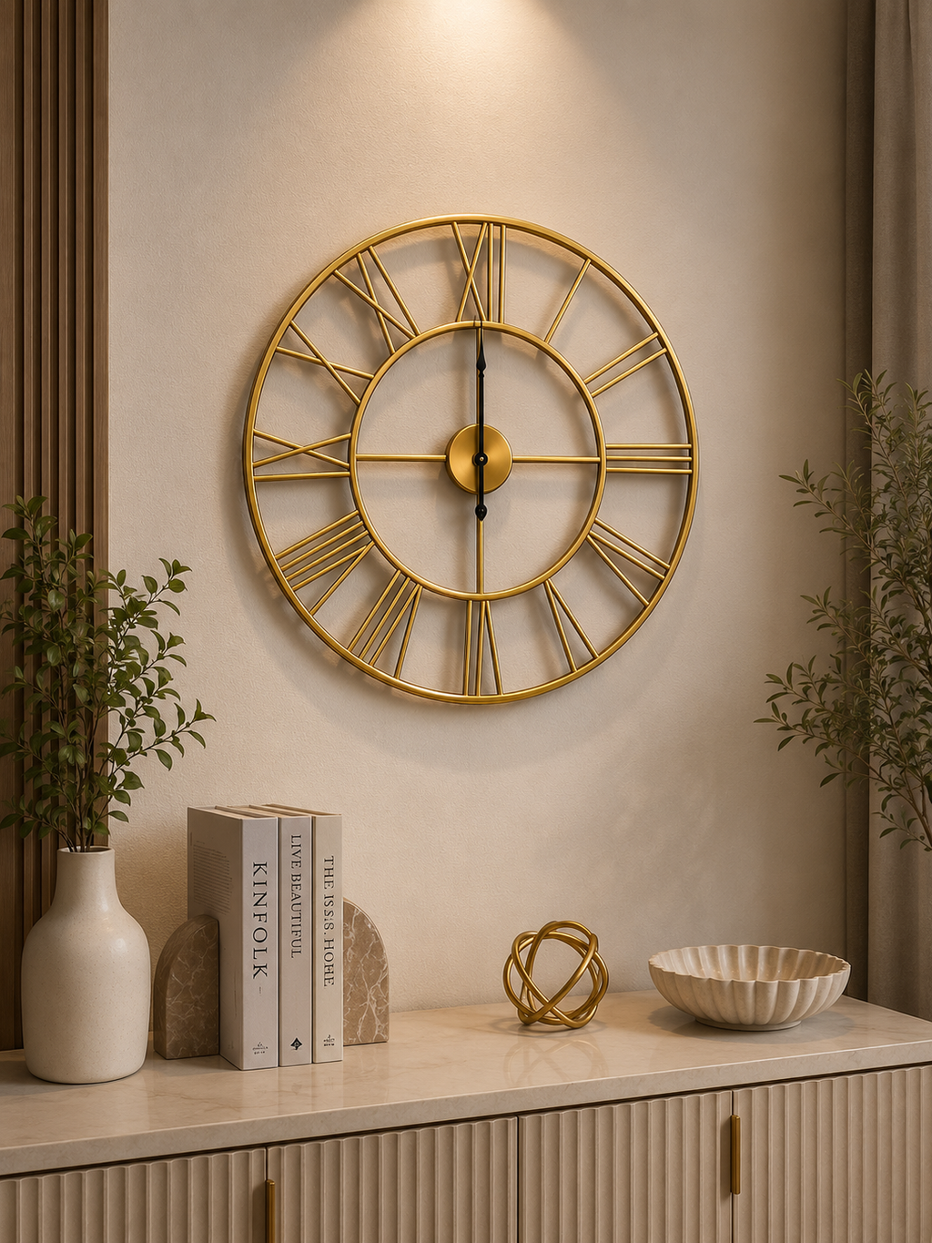 Luxury Gold Roman Numeral Metal Wall Clock – Modern Minimalist Decorative Wall Décor for Living Room, Bedroom & Office