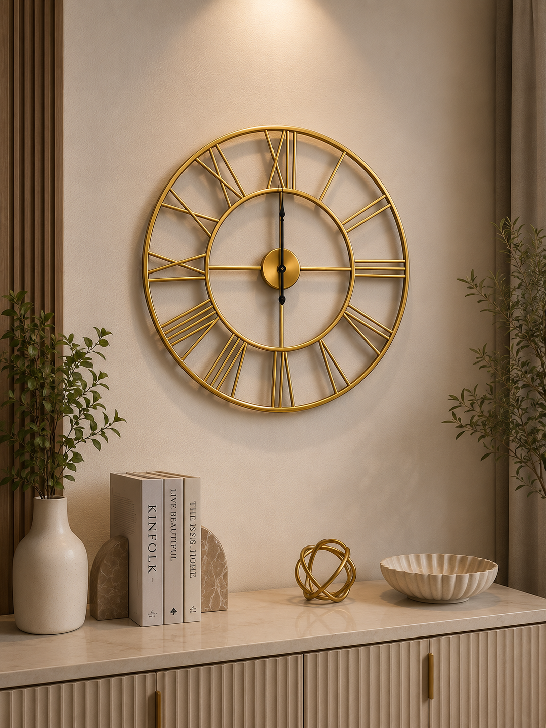 Luxury Gold Roman Numeral Metal Wall Clock – Modern Minimalist Decorative Wall Décor for Living Room, Bedroom & Office