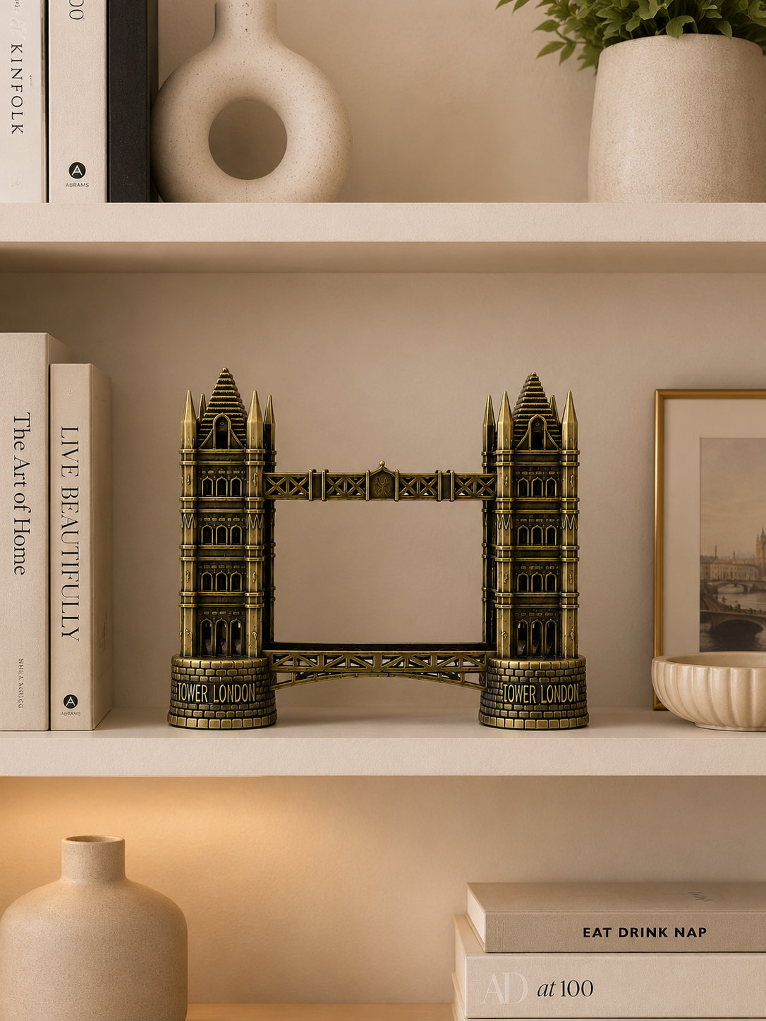 Tower Bridge London Decorative Showpiece | Antique Gold Metal Landmark Sculpture