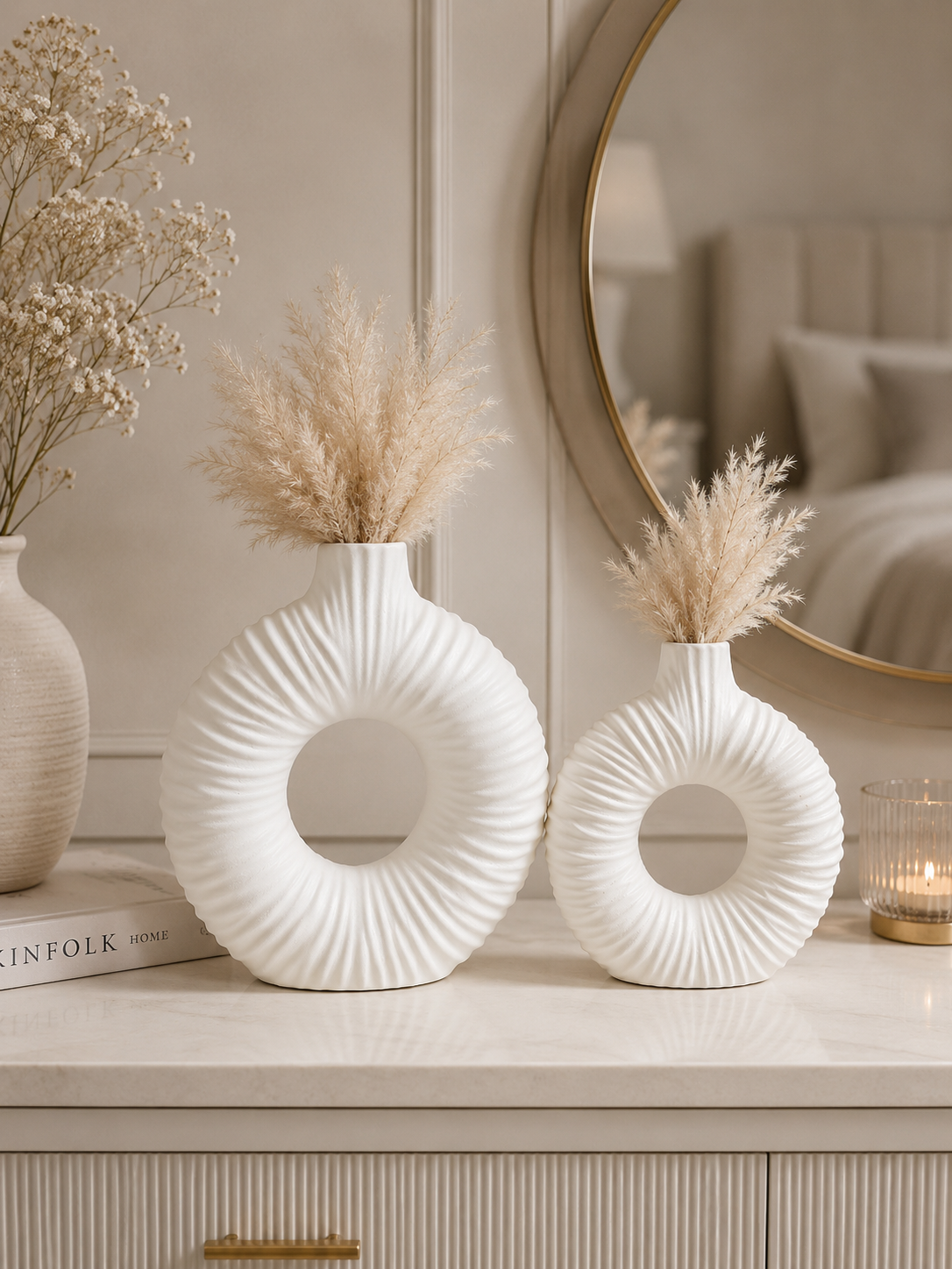 Luxury 2-Piece Donut Ceramic Vase Set | Modern Decorative Hollow Flower Vases | Home Décor