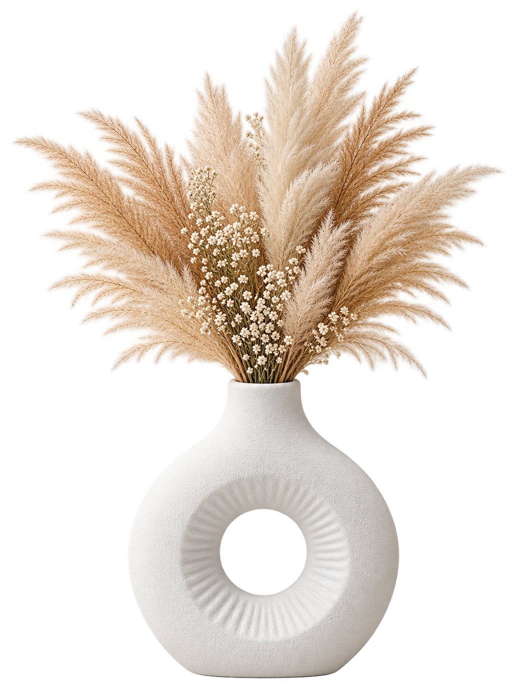 Modern White Donut Ceramic-Style Vase – Minimalist Decorative Flower Vase