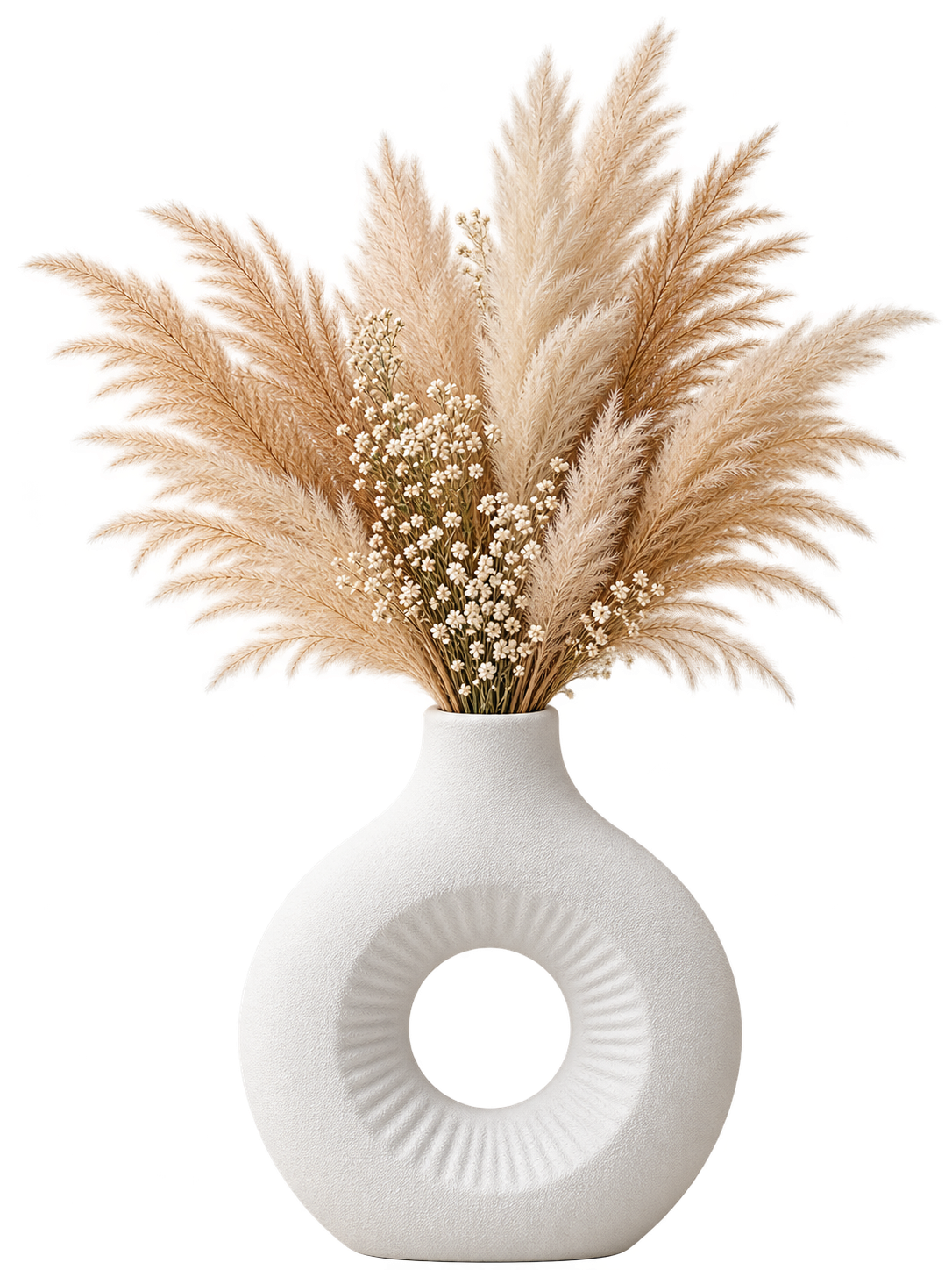 Modern White Donut Ceramic-Style Vase – Minimalist Decorative Flower Vase