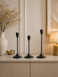 Modern Matte Black Metal Taper Candle Holder Set – Minimalist Decorative Candle Stand (Set of 3)