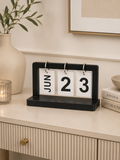 Perpetual Wooden Flip Desk Calendar | Reusable Monthly Date Calendar | Modern Wooden Desktop Decor