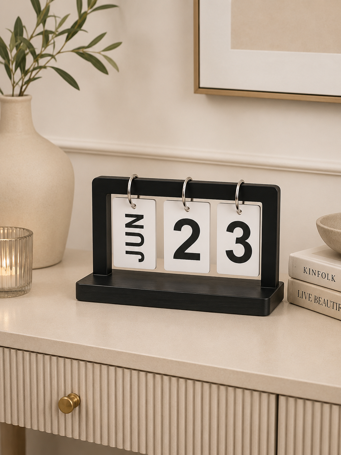 Perpetual Wooden Flip Desk Calendar | Reusable Monthly Date Calendar | Modern Wooden Desktop Decor
