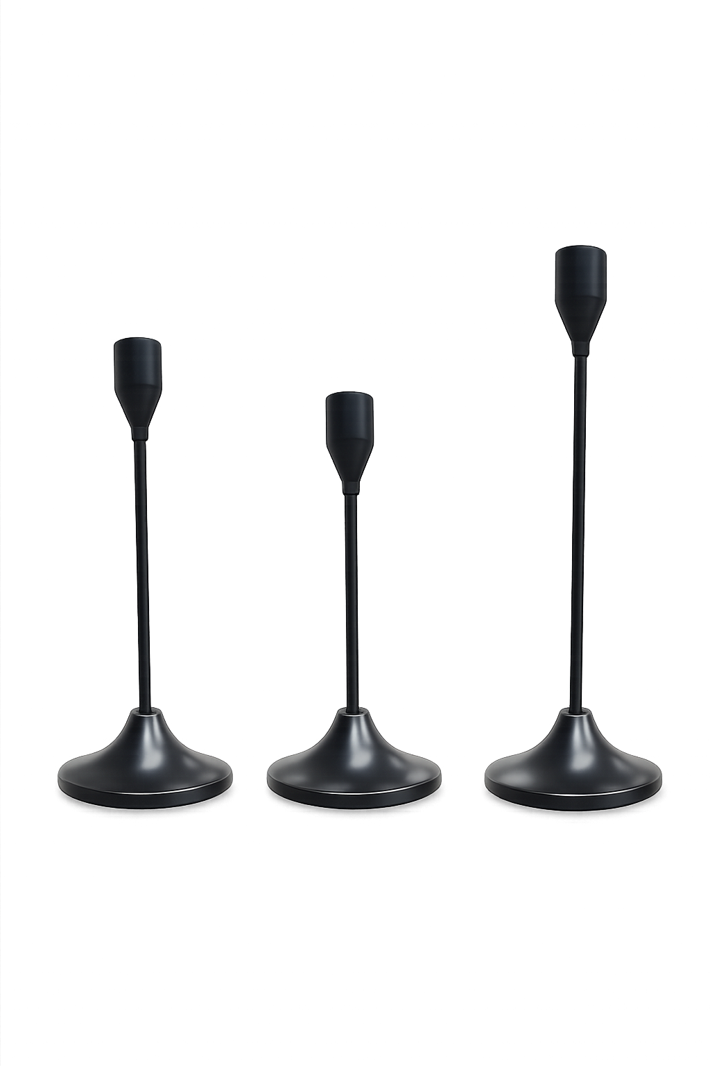 Modern Matte Black Metal Taper Candle Holder Set – Minimalist Decorative Candle Stand (Set of 3)