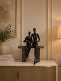 Abstract Couple Sitting on Bench Resin Sculpture – Romantic Home Décor Statue