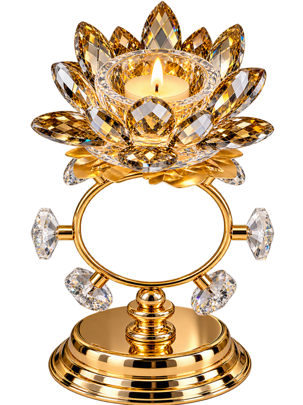 Luxury Crystal Lotus Candle Holder – Gold Decorative Table Centerpiece