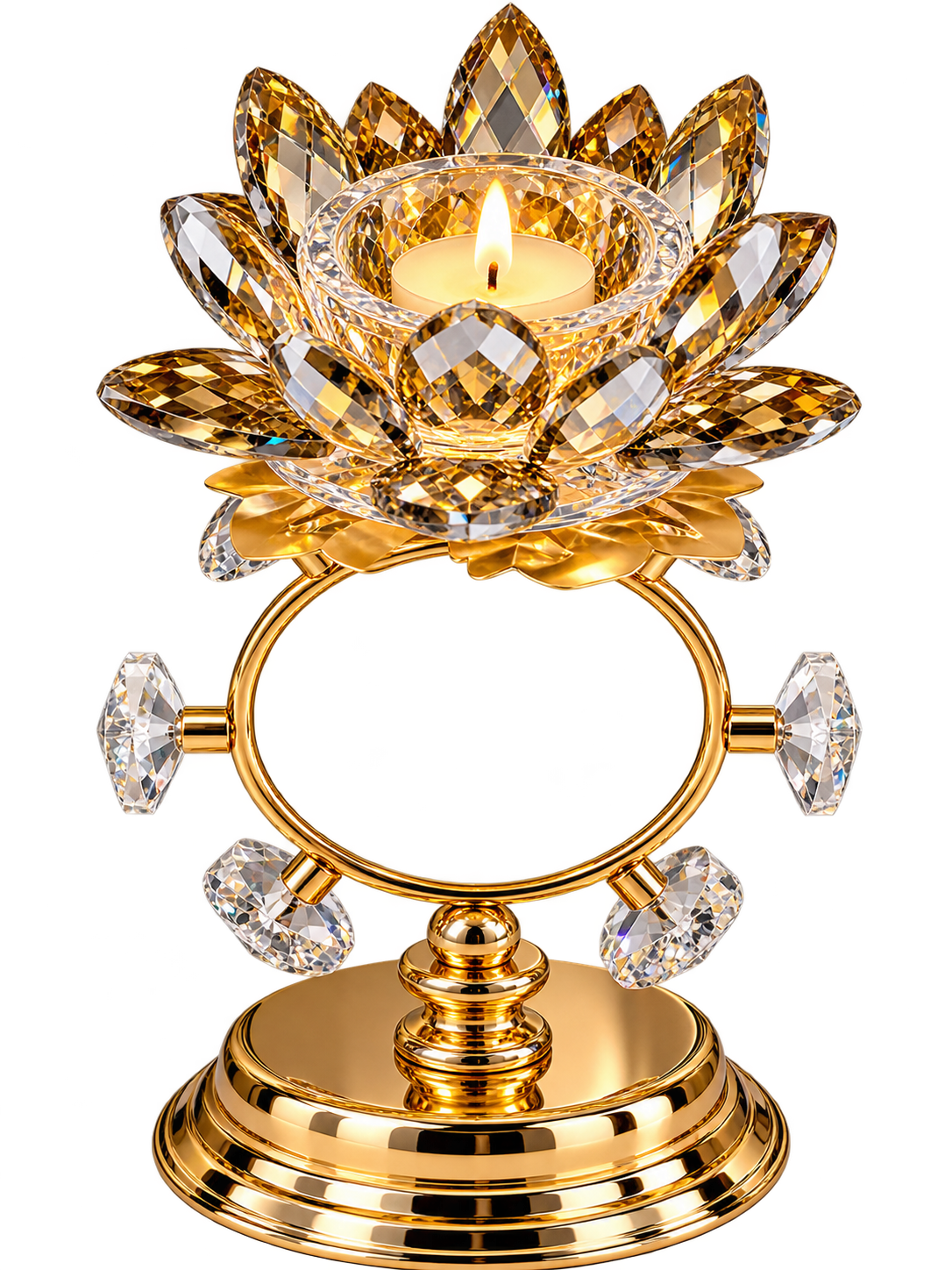 Luxury Crystal Lotus Candle Holder – Gold Decorative Table Centerpiece