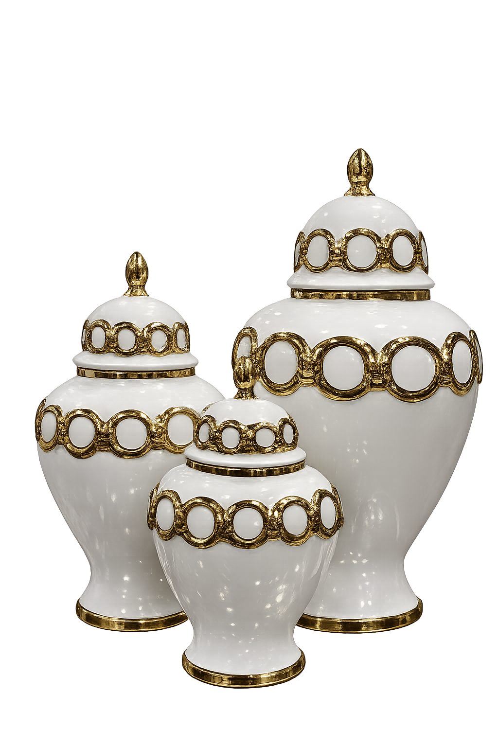 Luxury White & Gold Ceramic Ginger Jar Set | Decorative Candy Jars for Living Room & Console Table (Set of 3)
