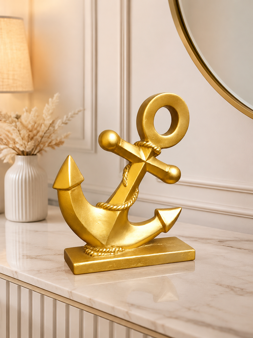 Luxury Gold Anchor Decorative Sculpture | Modern Nautical Resin Tabletop Accent | Home & Office Decor