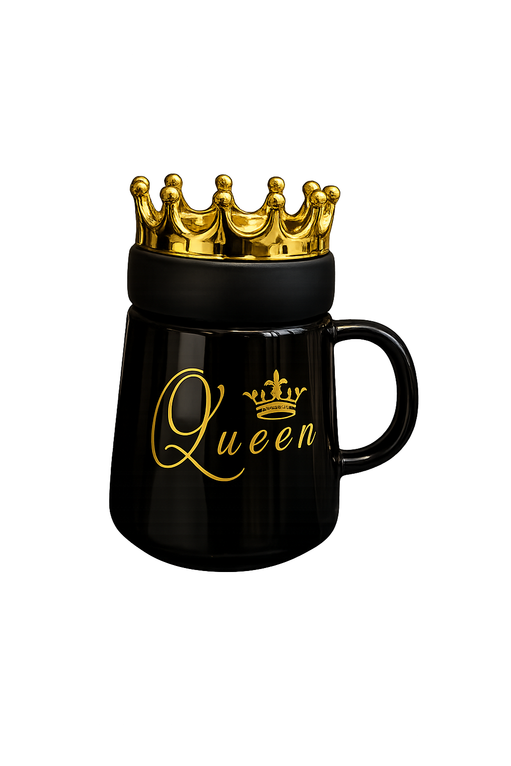 Royal Gold Crown Lid Ceramic Mug – Elegant Queen Coffee Cup with Handle