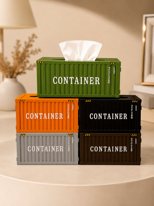 Container Style Tissue Box Holder | Creative Desktop Tissue Dispenser | Decorative Storage Box | Home & Office Organizer