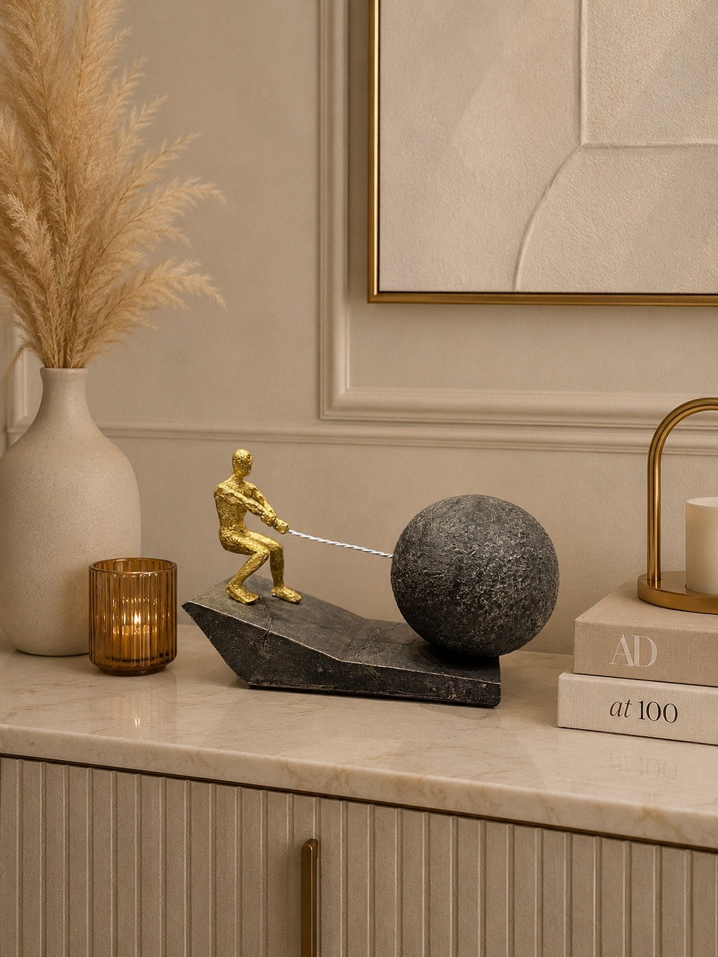 Abstract Strength & Determination Sculpture | Modern Pulling Figure Resin Statue | Luxury Home & Office Decorative Showpiece