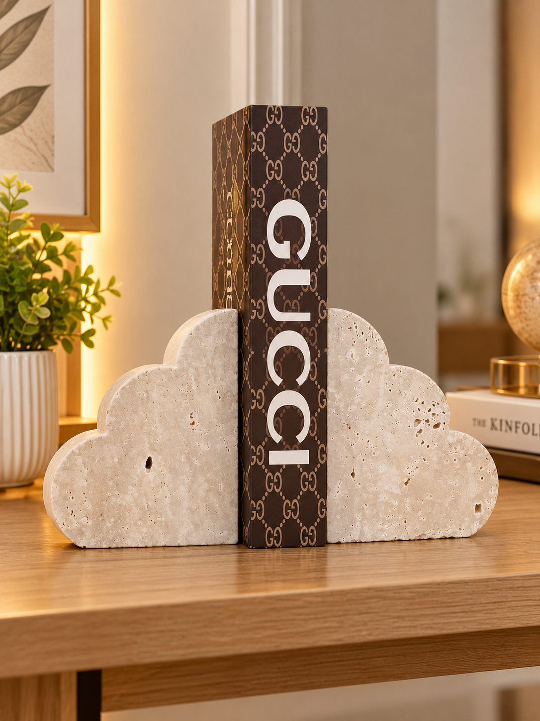 Luxury Beige Cloud Bookends – Modern Stone-Texture Decorative Book Holder