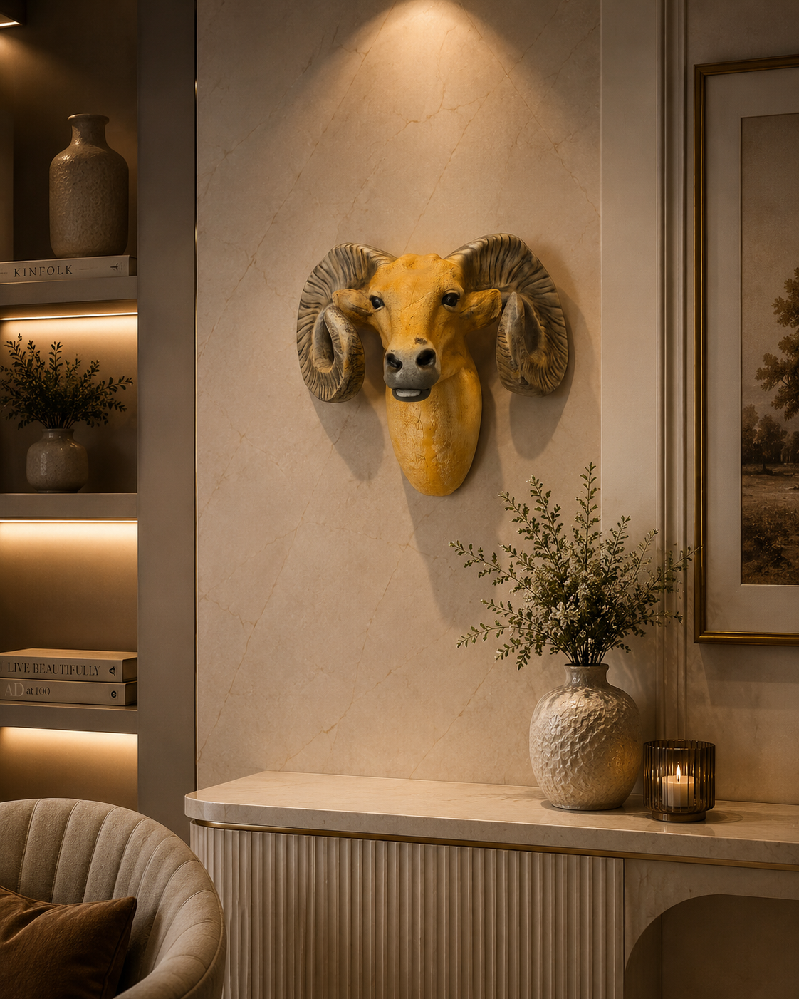 Majestic Ram Wall Mount Sculpture | Rustic Luxury Animal Head Décor