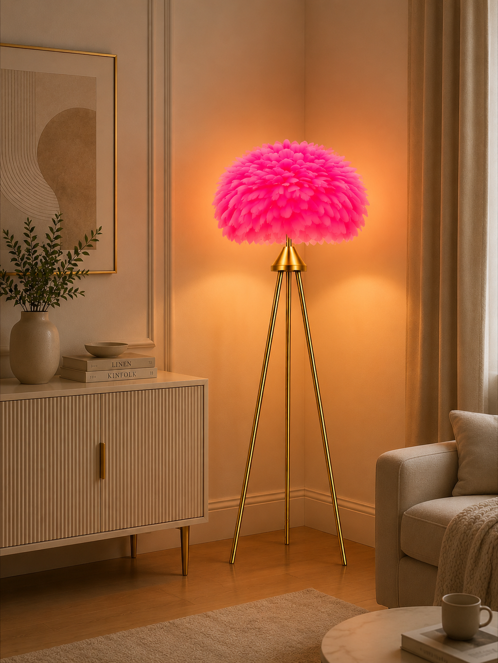 Luxury Feather Tripod Floor Lamp – Modern Decorative Standing Lamp for Living Room, Bedroom & Home Décor