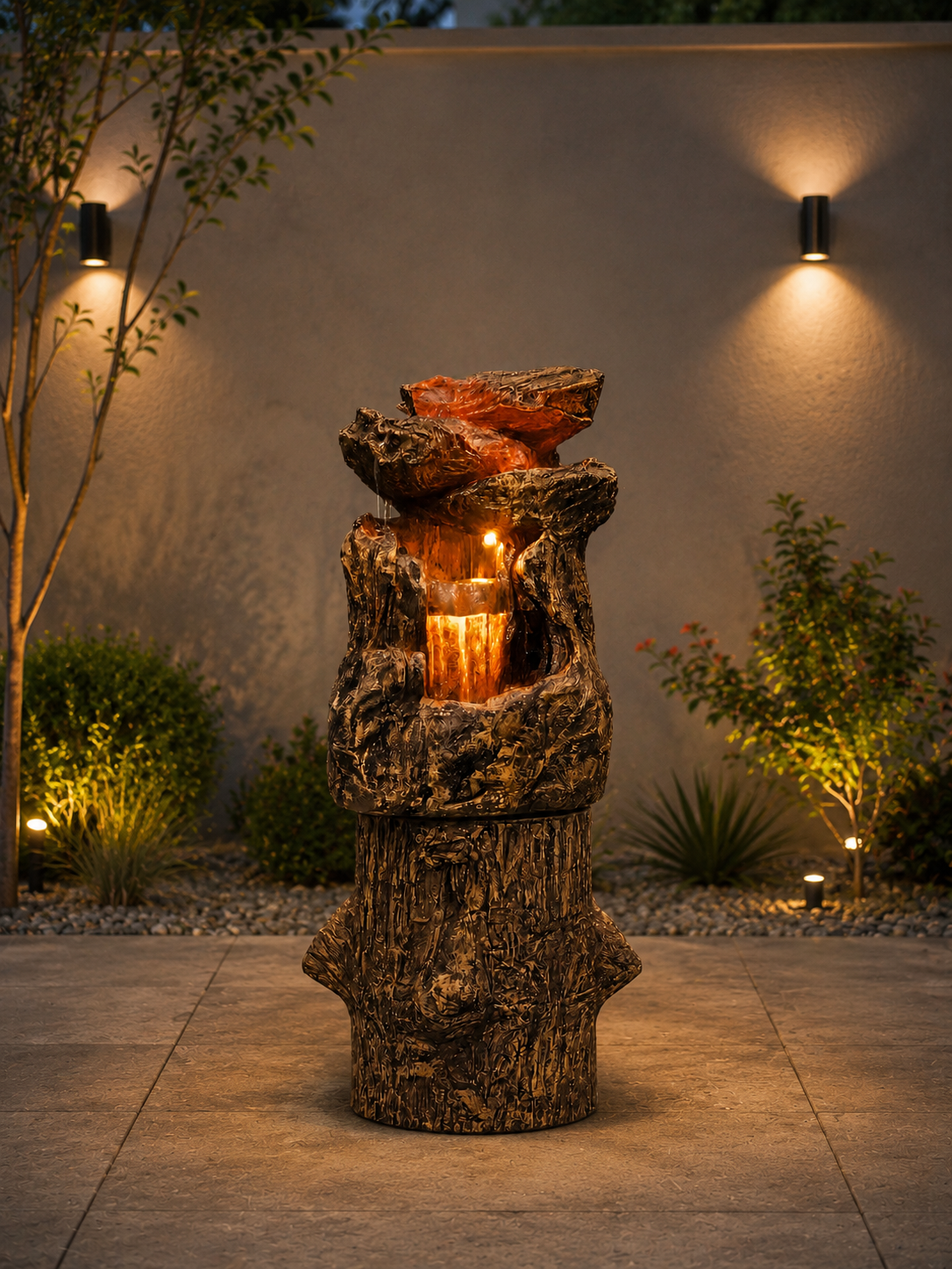 Luxury Indoor & Outdoor Water Fountain with Warm LED Light – Modern Decorative Resin Floor Fountain for Home & Garden