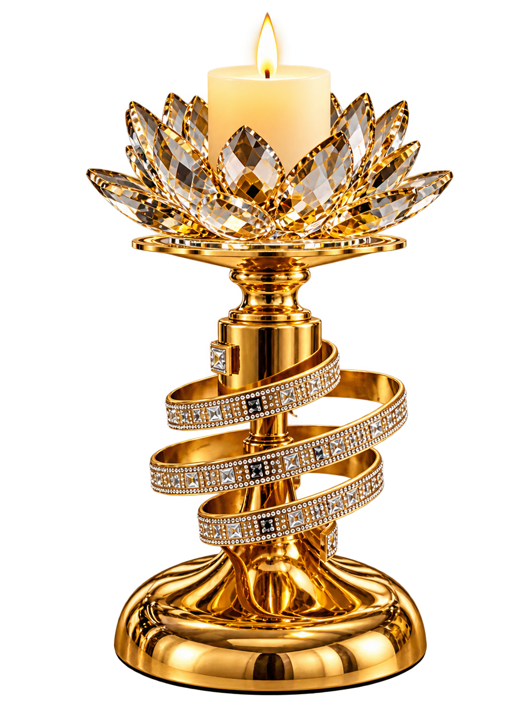 Luxury Gold Crystal Lotus Candle Holder – Spiral Rhinestone Candle Stand