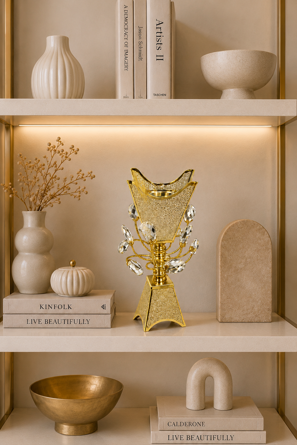 Luxury Gold Crystal Bakhoor Burner – Premium Metal Incense Burner for Oud & Bakhoor | Elegant Arabic Home Decor