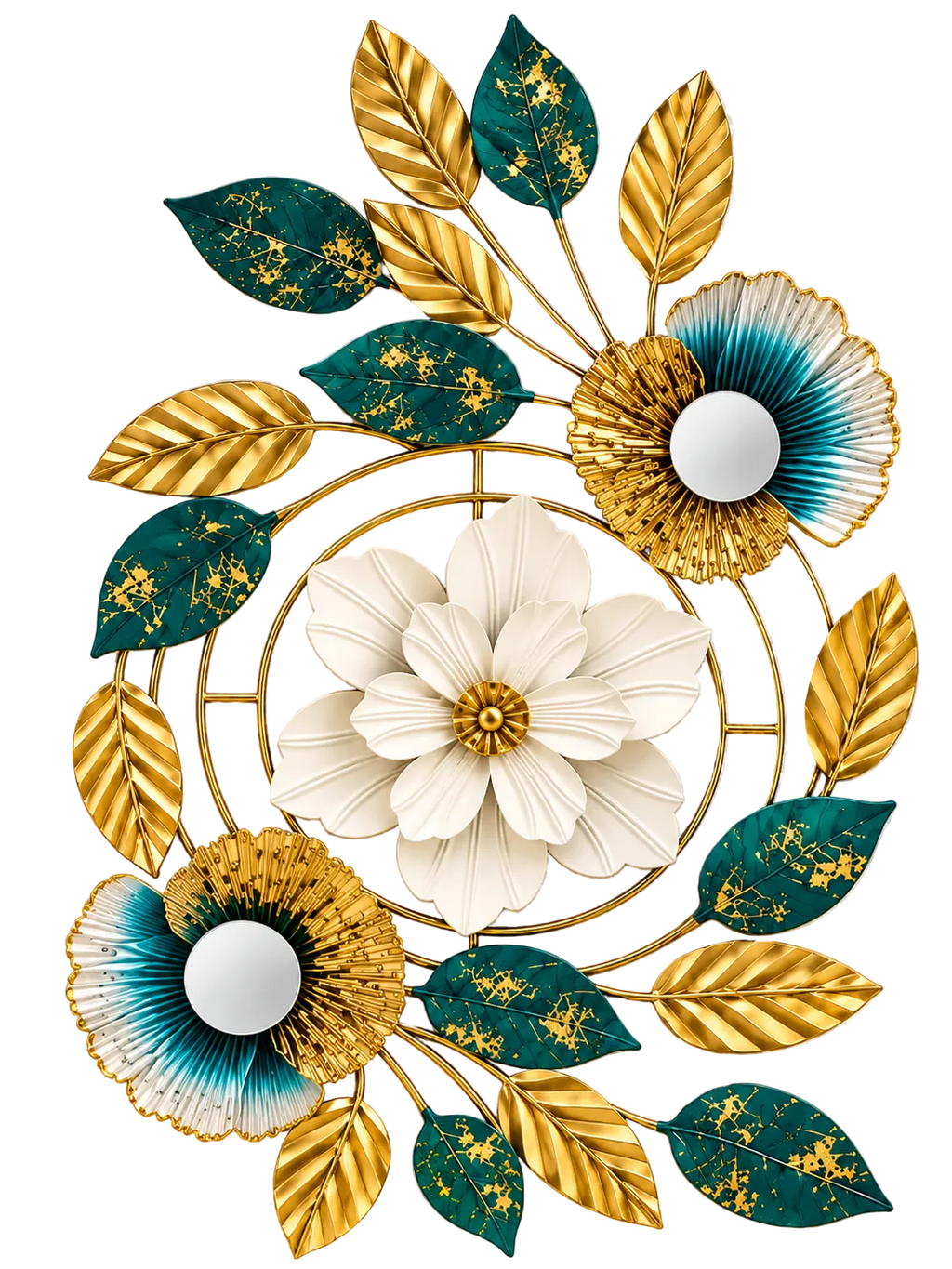 Luxury Gold & Teal Floral Wall Art – Elegant Metal Botanical Wall Décor