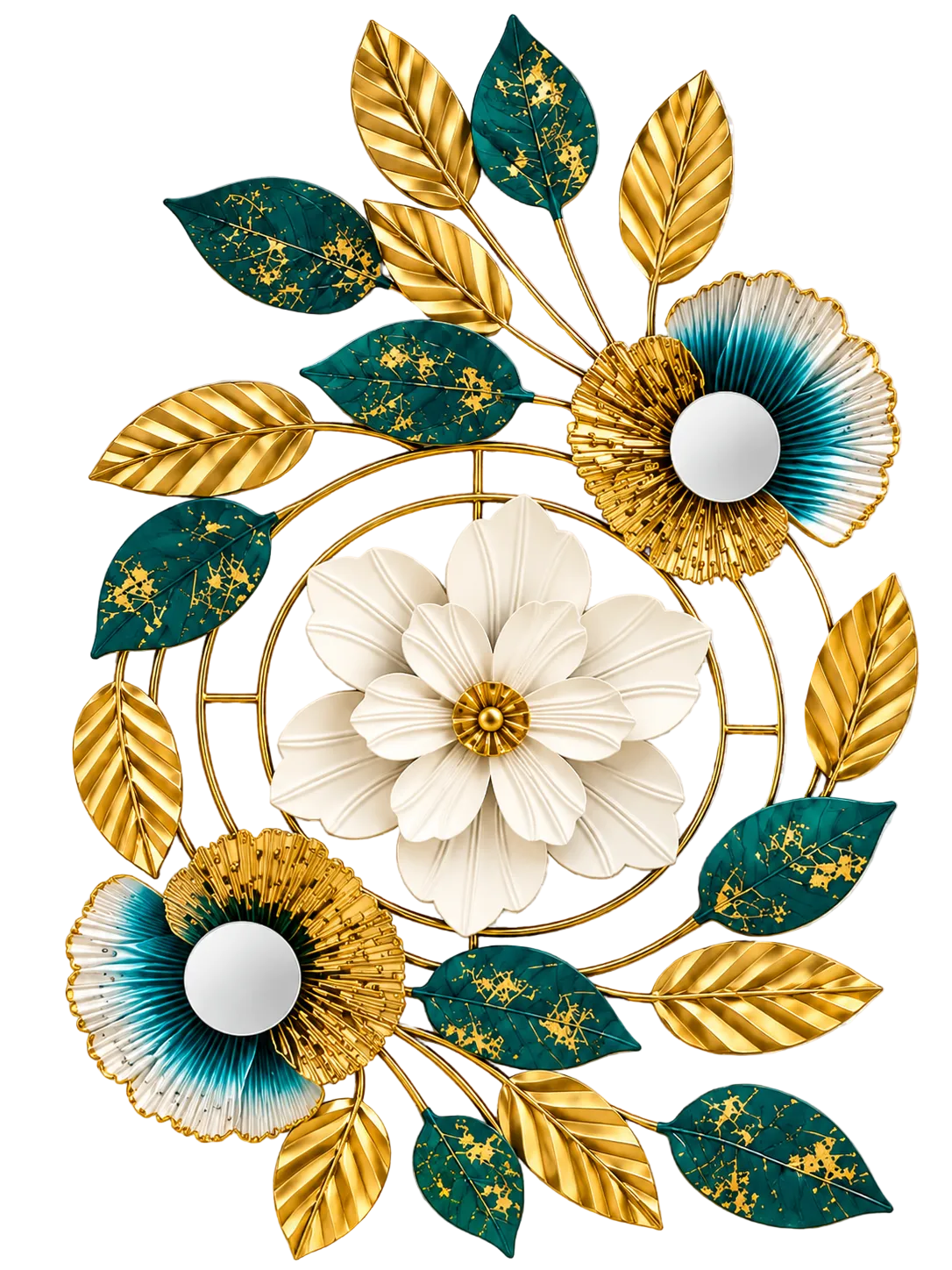 Luxury Gold & Teal Floral Wall Art – Elegant Metal Botanical Wall Décor