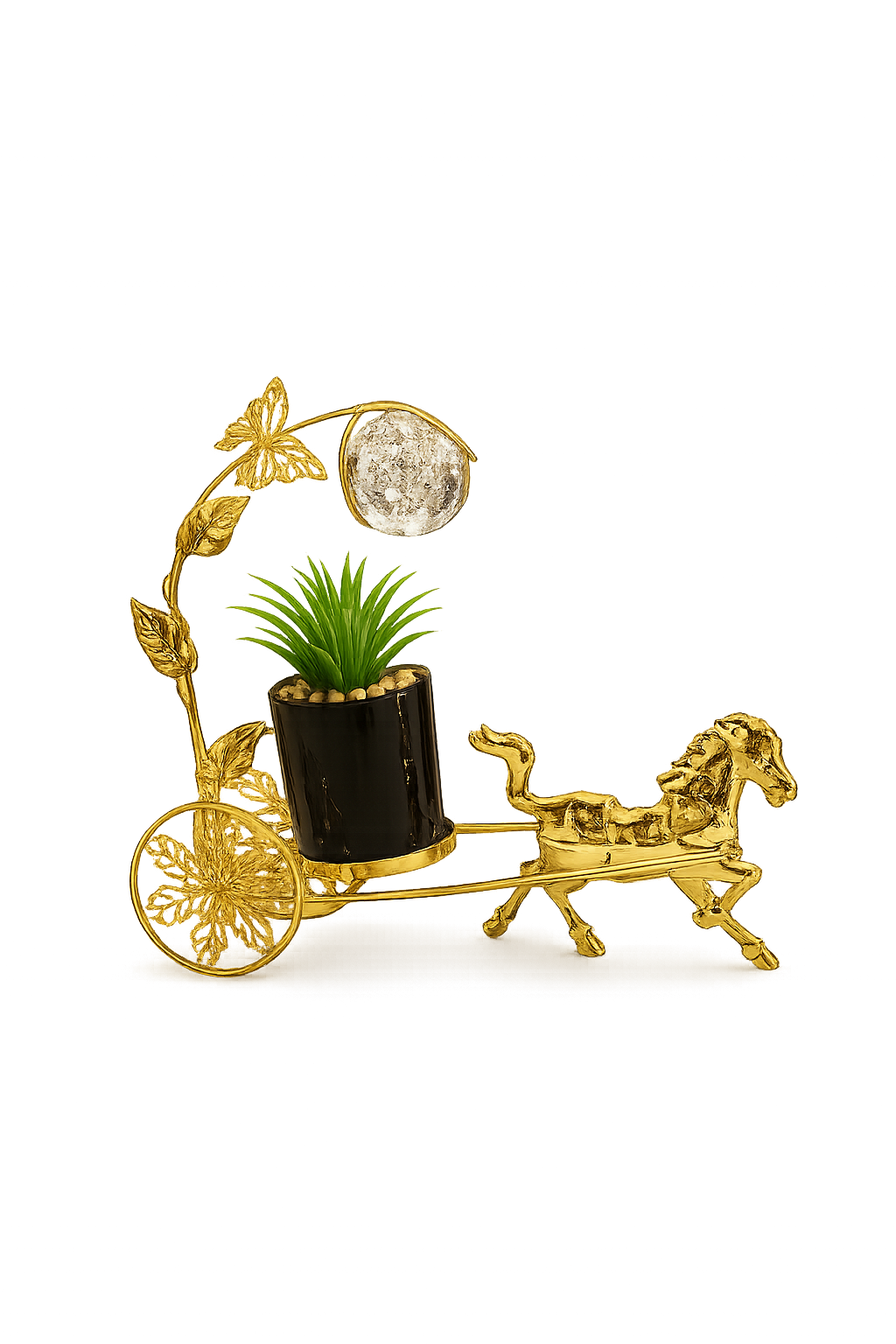 Luxury Gold Horse Planter with Crystal Globe – Decorative Tabletop Planter