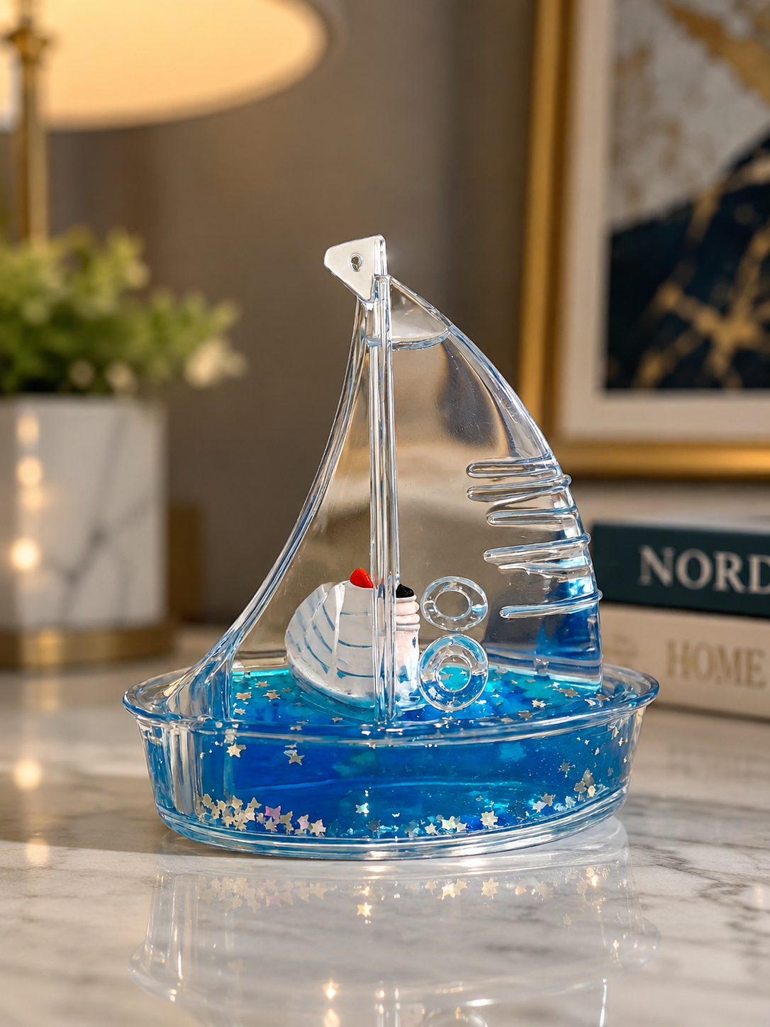 Sailboat Liquid Cruise Ship Paperweight