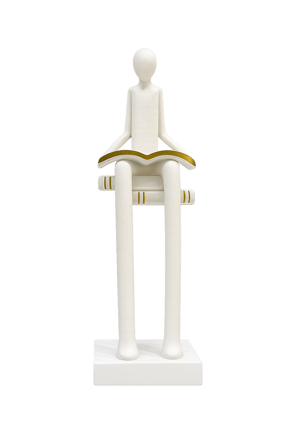 Modern Sitting Reader Sculpture | White Resin Book Lover Figurine | Minimalist Home Decor
