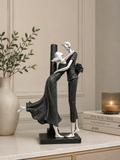 Elegant Romantic Couple Embrace Decorative Sculpture – Modern Black & Silver Resin Figurine