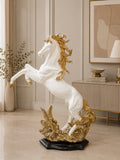 Luxury Rearing Horse Sculpture | Modern Resin Horse Statue | Black/White & Gold Home Décor Accent
