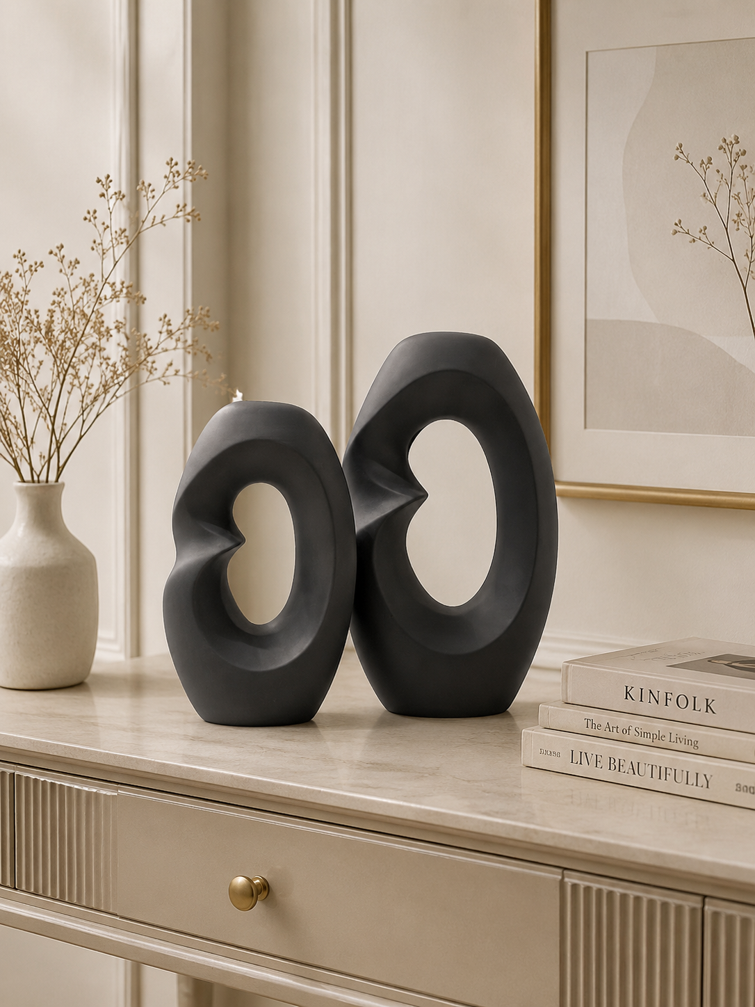 Modern Abstract Ceramic Donut Vase Set – 2 Piece Decorative Sculpture for Home & Office Décor