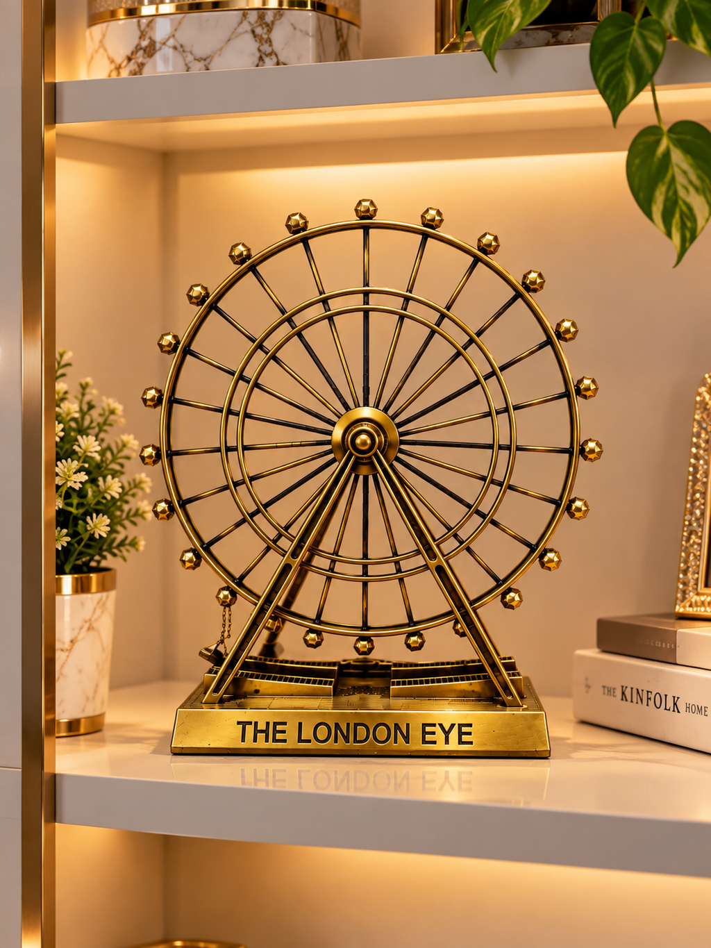 Luxury London Eye Ferris Wheel Metal Showpiece – Gold Decorative Tabletop Sculpture