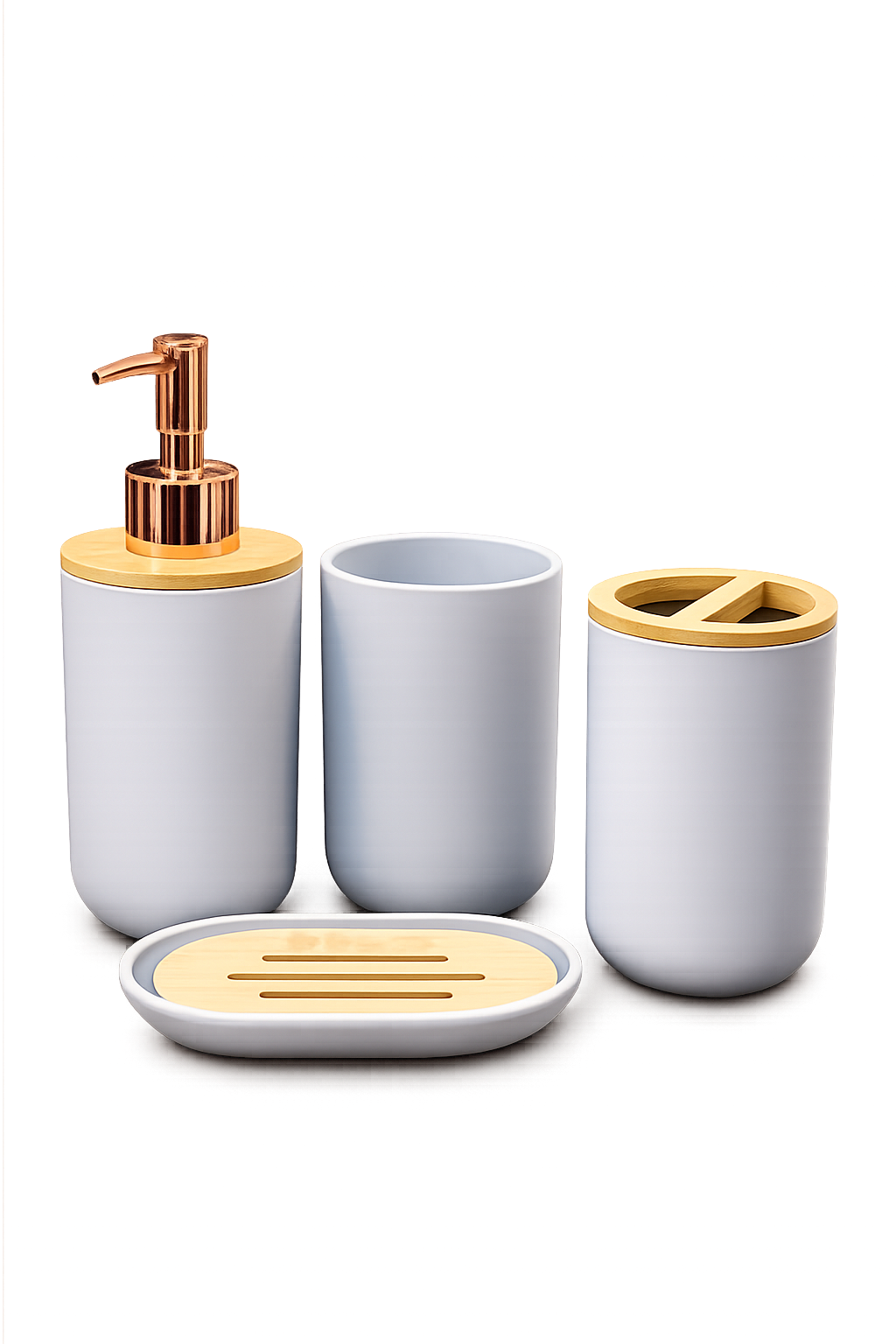 4-Piece Modern Bathroom Accessories Set | Soap Dispenser, Toothbrush Holder, Tumbler & Soap Dish