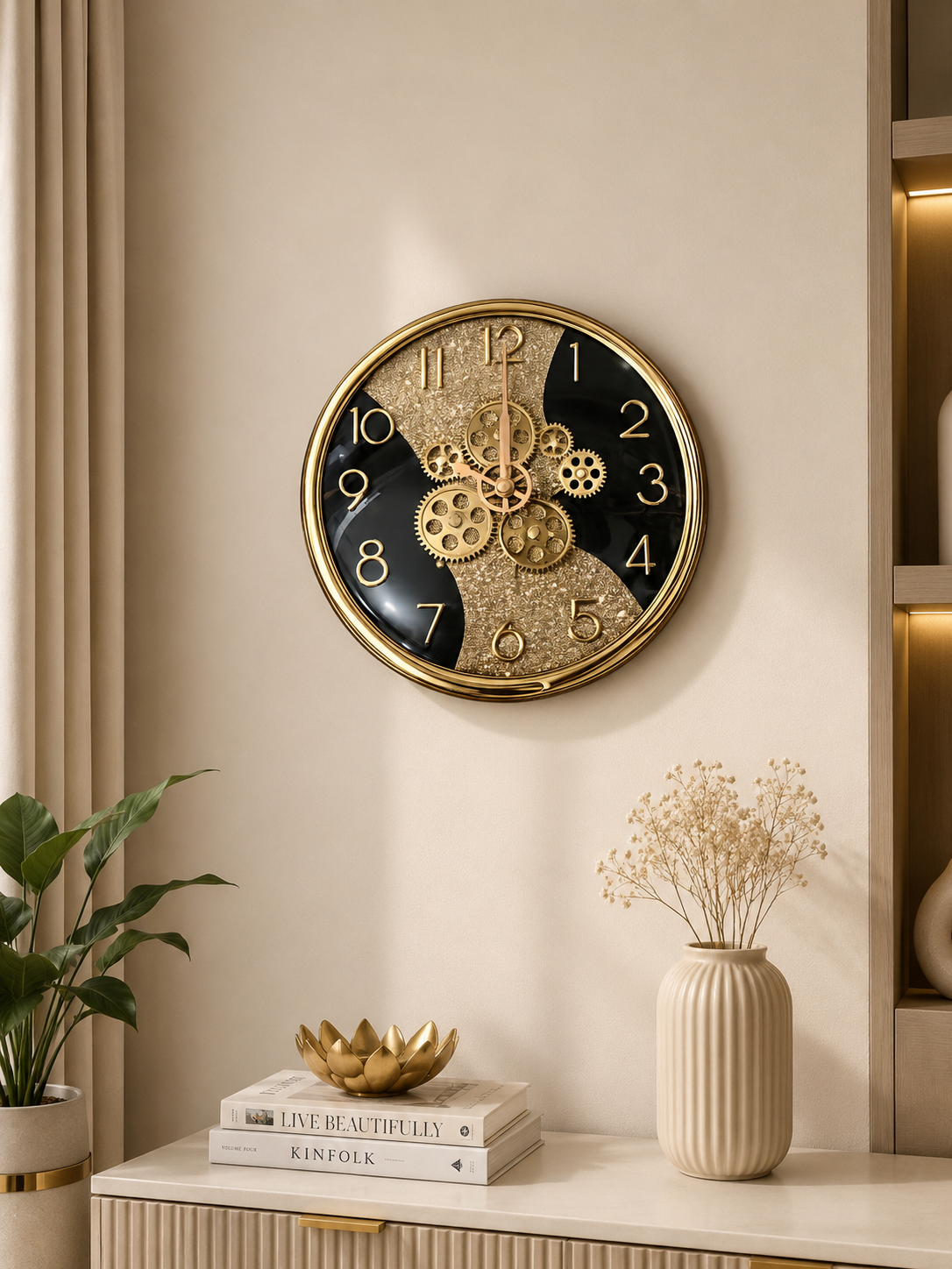 Luxury Black & Gold Decorative Wall Clock | Modern Silent Quartz Wall Clock | Premium Home Décor
