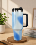 40oz Insulated Travel Mug with Handle & Lid – Stainless Steel Vacuum Tumbler | Blue Marble Finish