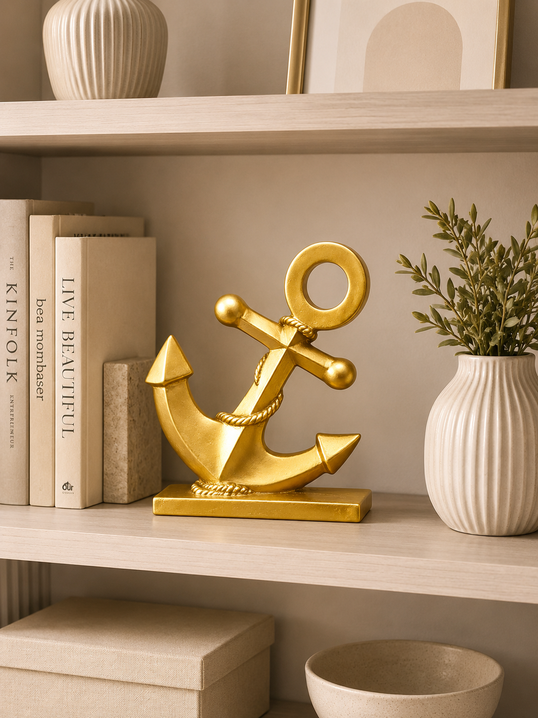 Luxury Gold Anchor Decorative Sculpture | Modern Nautical Resin Tabletop Accent | Home & Office Decor