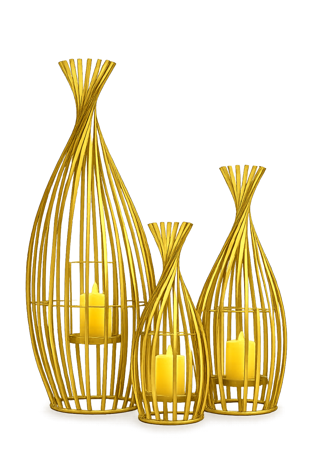Luxury 3-Piece Gold Metal Lantern Candle Holder Set | Modern Decorative Table Lanterns for Living Room, Dining Table & Home Décor