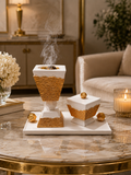 Luxury White & Gold Bukhoor Burner Set with Decorative Tray