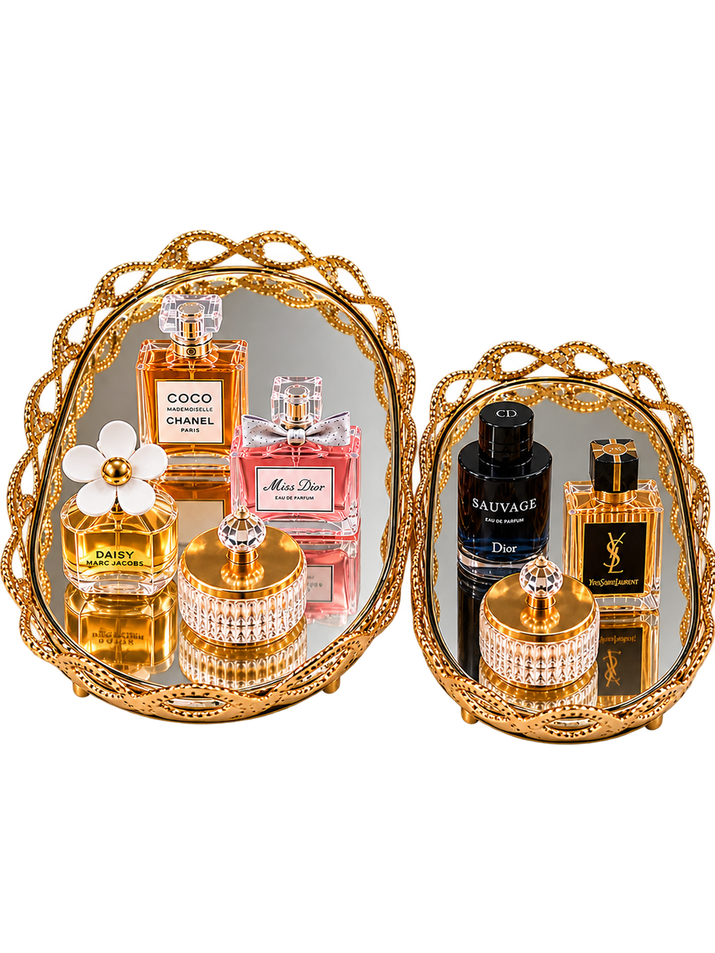 Luxury Gold Oval Mirrored Decorative Tray Set of 2