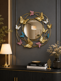 Luxury Butterfly Wall Mirror | Gold Metal Decorative Round Mirror | Modern Wall Décor for Living Room, Bedroom & Entryway